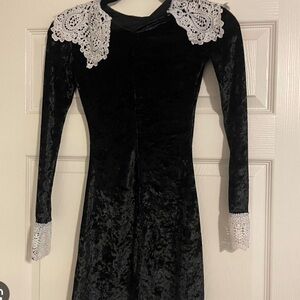Dolls Kill Black Velvet Dress with White Lace